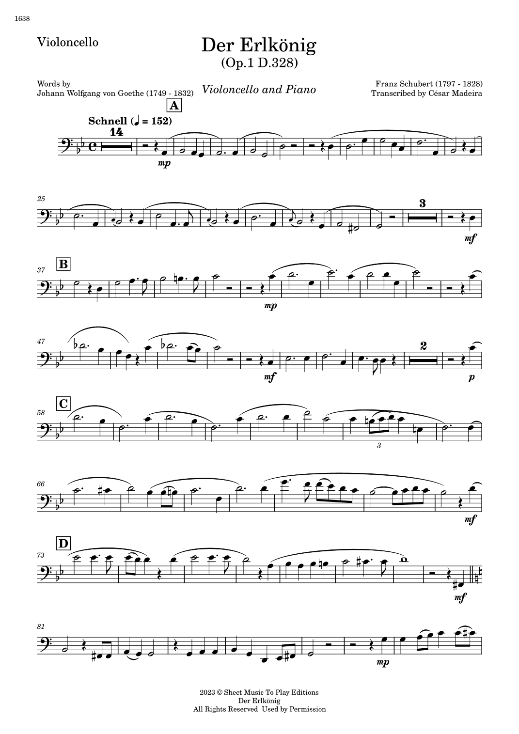 Dance of the Sugar Plum Fairy - Cello and Piano (Individual Parts) (arr. César Madeira)
