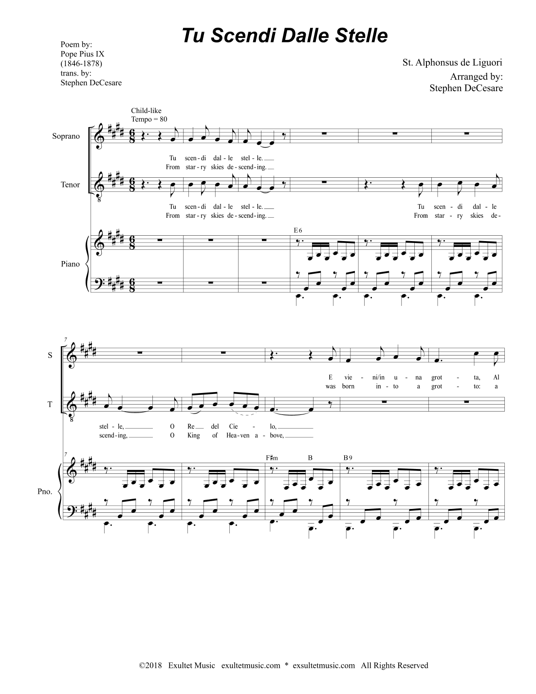 Tu Scendi Dalle Stelle (2-part choir - (Soprano and Tenor) (arr. Stephen DeCesare)