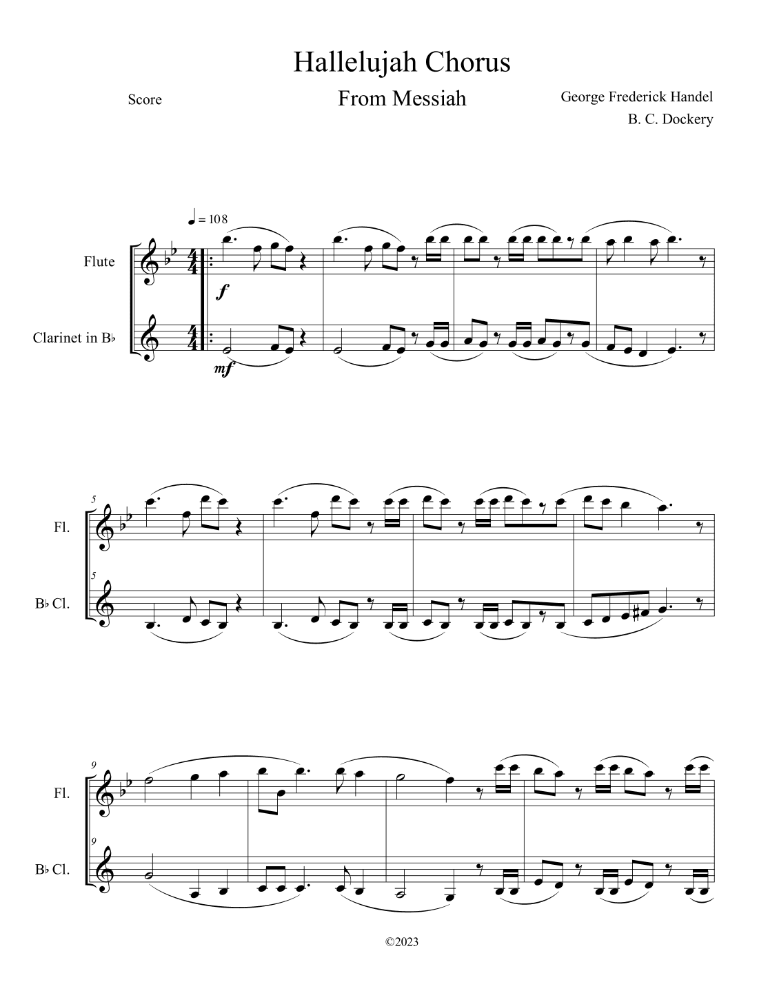 Hallelujah Chorus from Messiah (Flute and Clarinet Duet) (arr. B. C. Dockery)