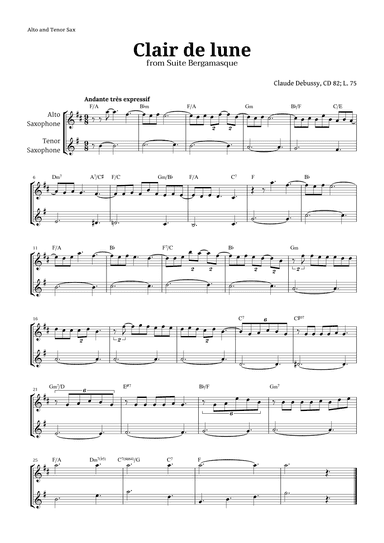 Clair de Lune by Debussy for Alto and Tenor Sax (arr. Langanho)