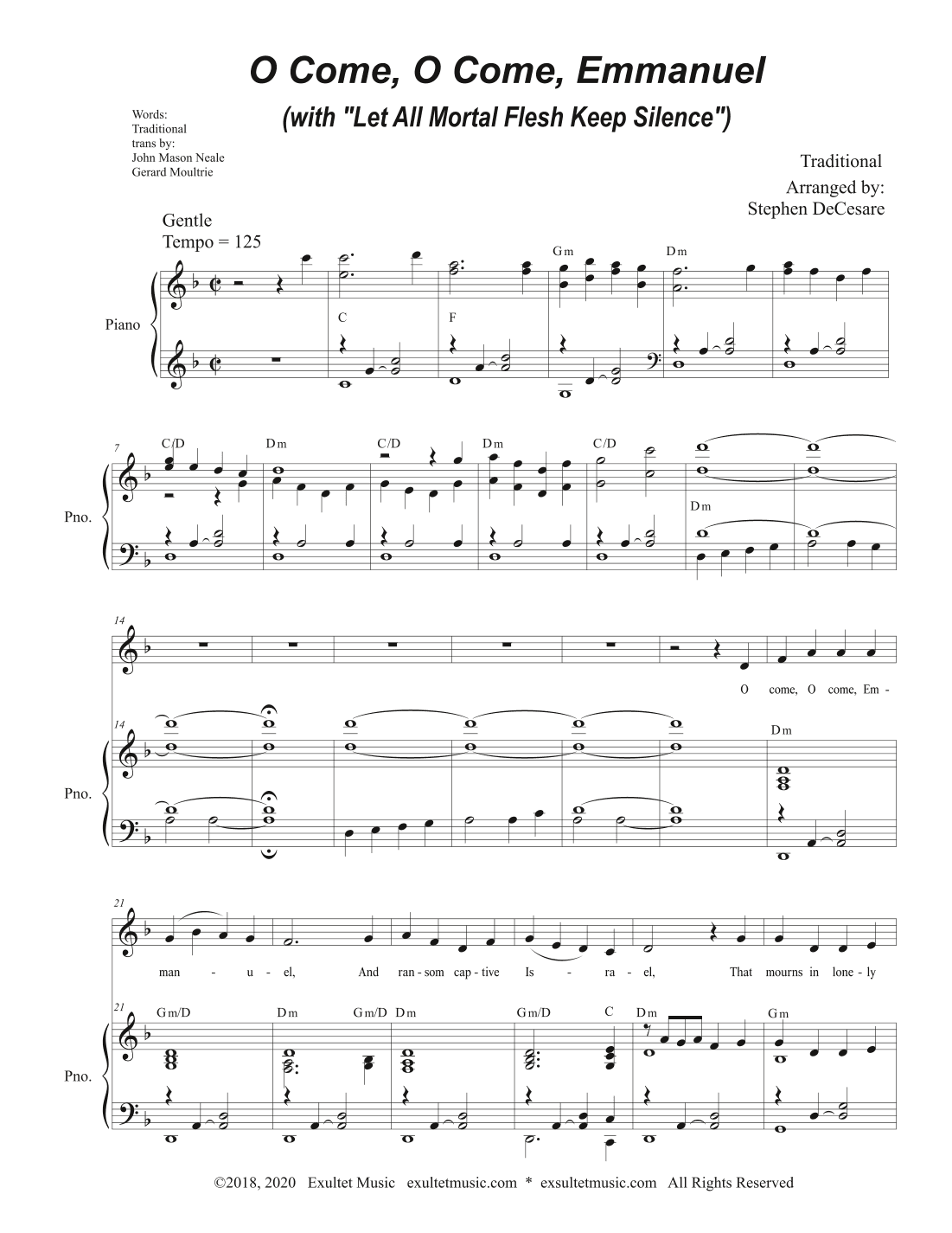 O Come, O Come, Emmanuel (with "Let All Mortal Flesh Keep Silence") (Unison choir) (arr. Stephen DeCesare)