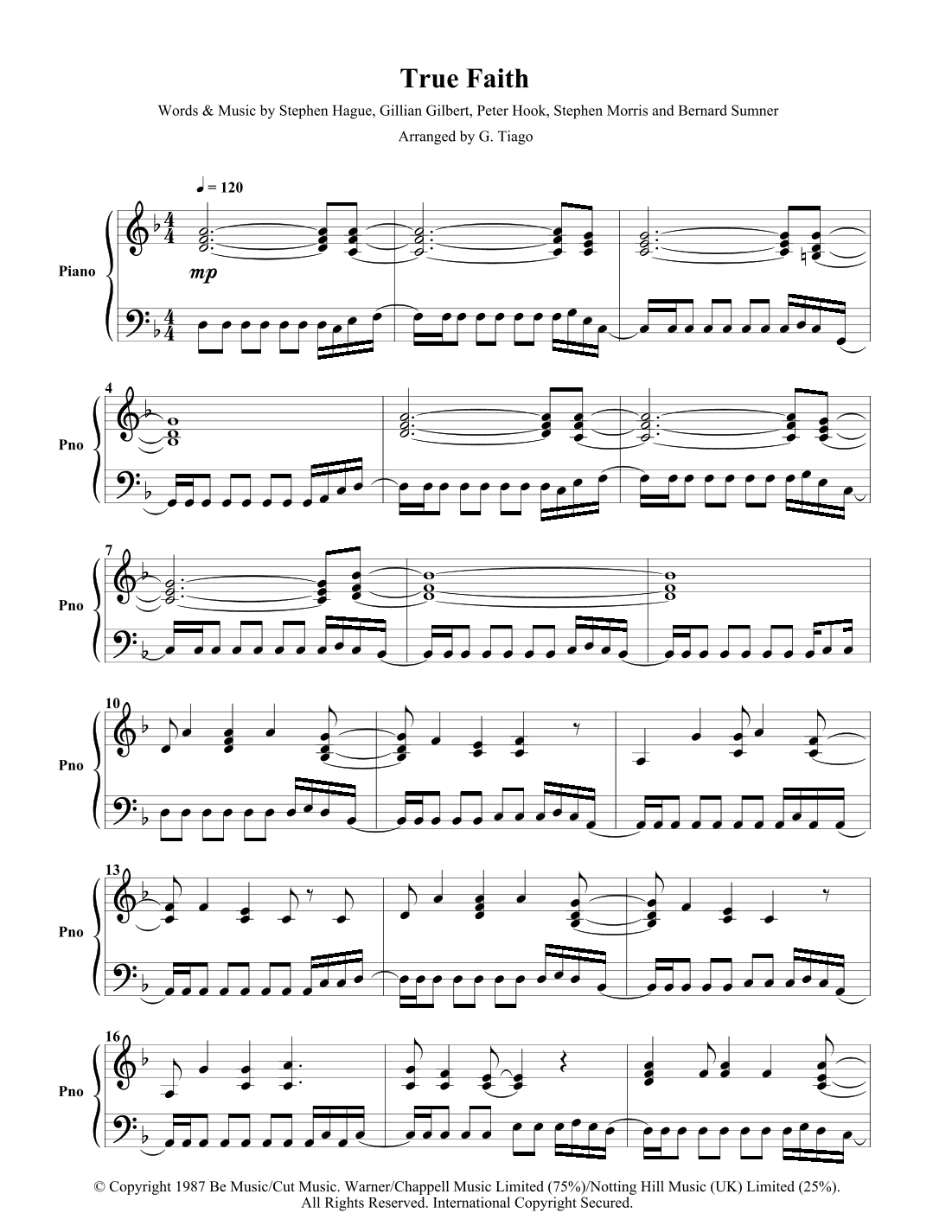 True Faith (arr. G. Tiago)