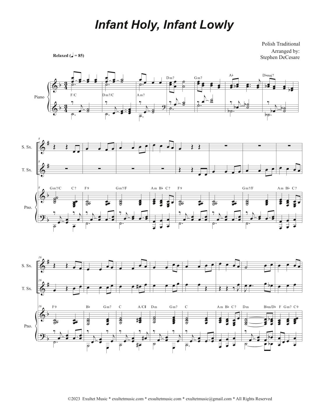 Infant Holy, Infant Lowly (Duet for Soprano and Tenor Saxophone) (arr. Stephen DeCesare)