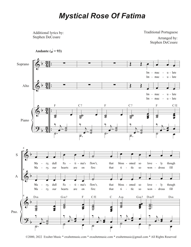 Mystical Rose Of Fatima (2-part choir - (SA) (arr. Stephen DeCesare)