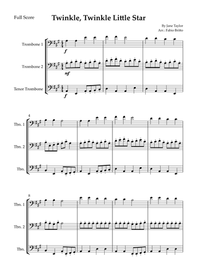 Twinkle, Twinkle Little Star for Trombone Trio (arr. Fabio Britto)