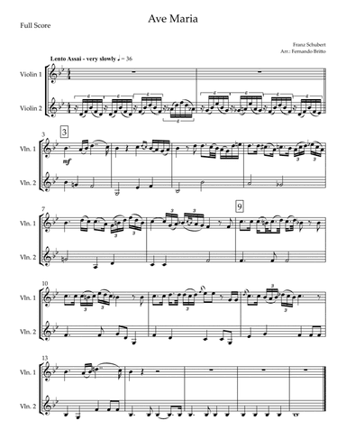 Ave Maria (Franz Schubert) for Violin Duo (arr. Fernando Britto)