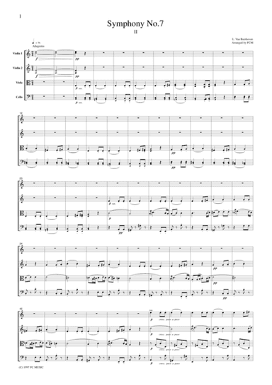 Beethoven  Symphony No.7, 2nd mvt., for string quartet, CB003 (arr. FCMUSIC)