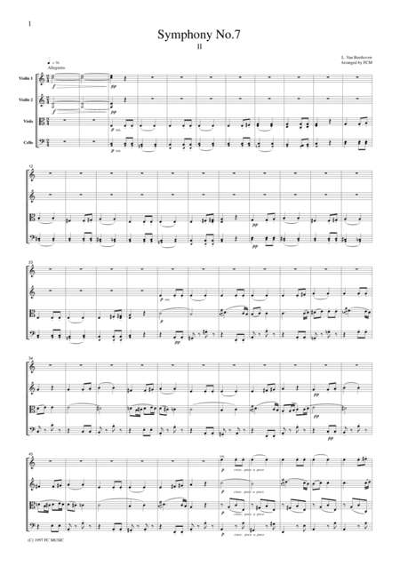 Beethoven  Symphony No.7, 2nd mvt., for string quartet, CB003 (arr. FCMUSIC)