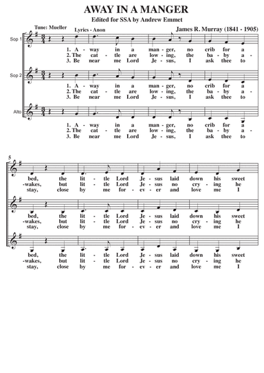 Away In A Manger (Mueller) A Cappella SSA (arr. Andrew Emmet)