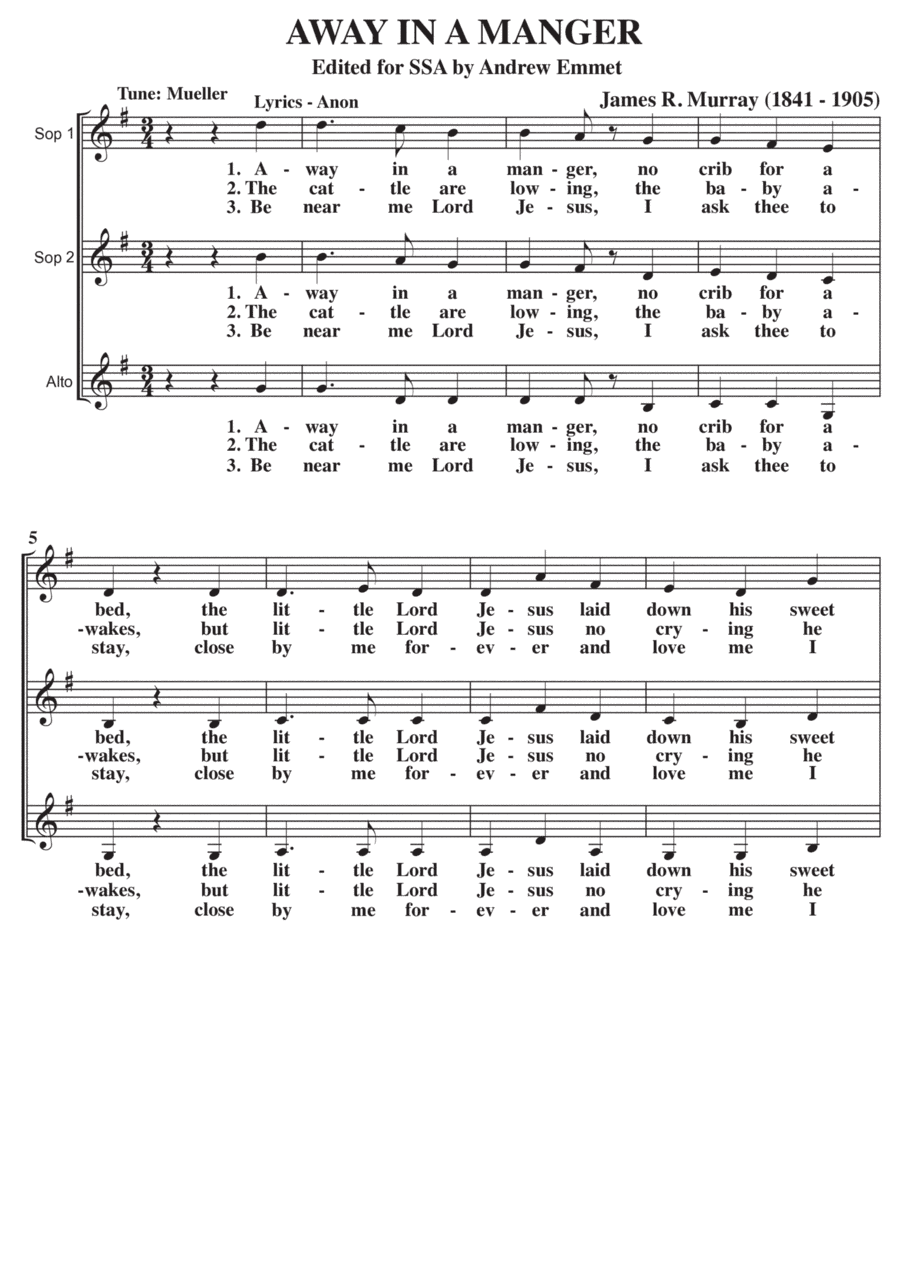 Away In A Manger (Mueller) A Cappella SSA (arr. Andrew Emmet)