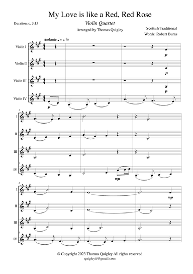 My Love is Like a Red, Red Rose ( Violin Quartet) (arr. Thomas Quigley)