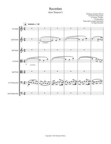 Recordare (from "Requiem") (F) (String Septet - 3 Violins, 2 Violas, 2 Cellos) (arr. Regis Bookshar)