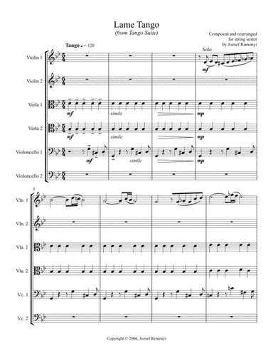 Lame Tango (from Tango Suite) for string sextet - Letter version