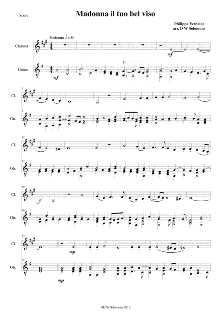 Madonna il tuo bel viso for clarinet and guitar (arr. David Warin Solomons)