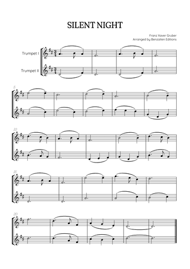 Silent Night for trumpet duet • easy Christmas song sheet music (arr. Benzaiten Editions)