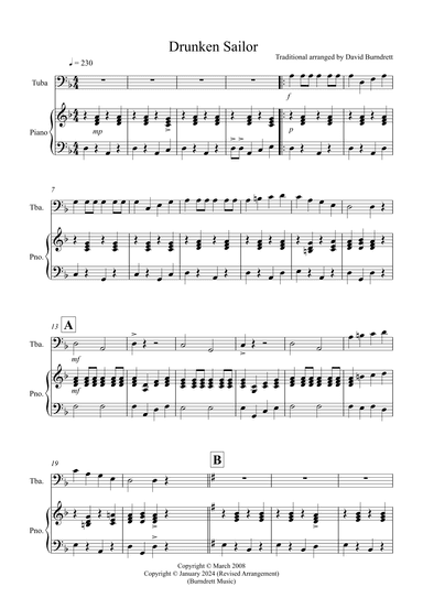 Drunken Sailor for Tuba and Piano (arr. David Burndrett)