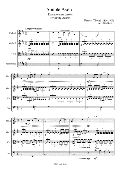 Simple Aveu - String Quartet (arr. Ailie Kreis)