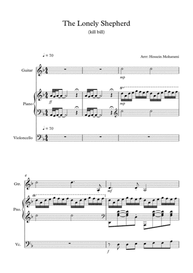 lonely shepherd (kill bill) sheet music for Cello & Piano & Guitar (arr. hossein moharami)