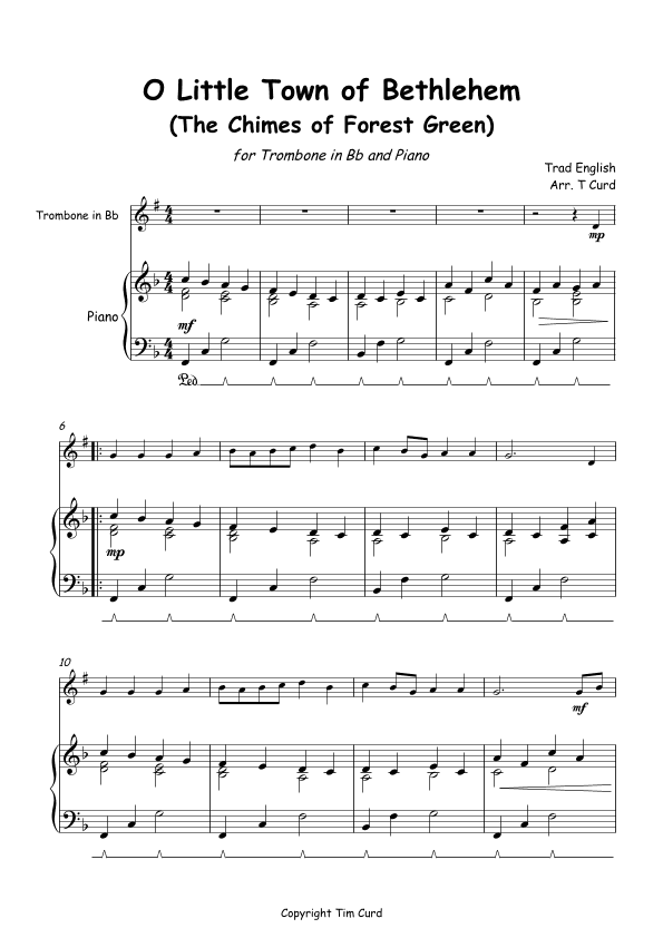 O Little Town of Bethlehem for Solo Trombone in Bb and Piano (arr. Tim Curd)
