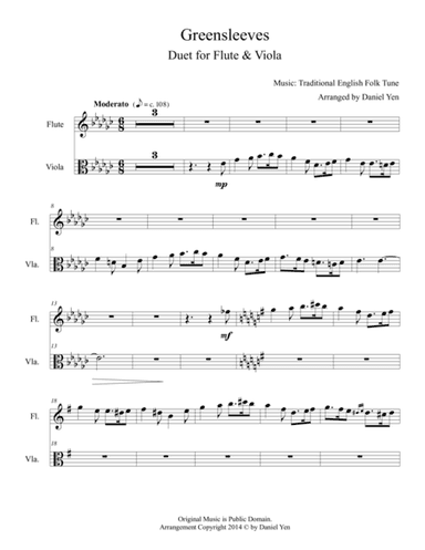 "Greensleeves" Duet for Flute and Viola (arr. Dreamusik Music Productions)