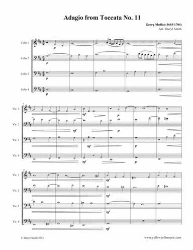 Adagio by Georg Muffat for four cellos (intermediate cello quartet) (arr. Yellow Cello Music)