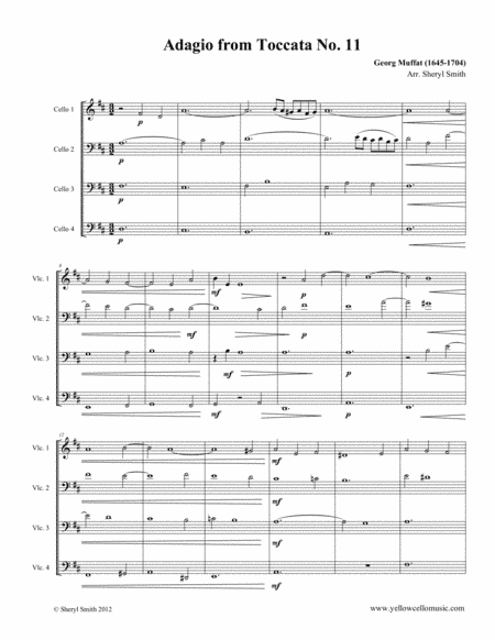Adagio by Georg Muffat for four cellos (intermediate cello quartet) (arr. Yellow Cello Music)