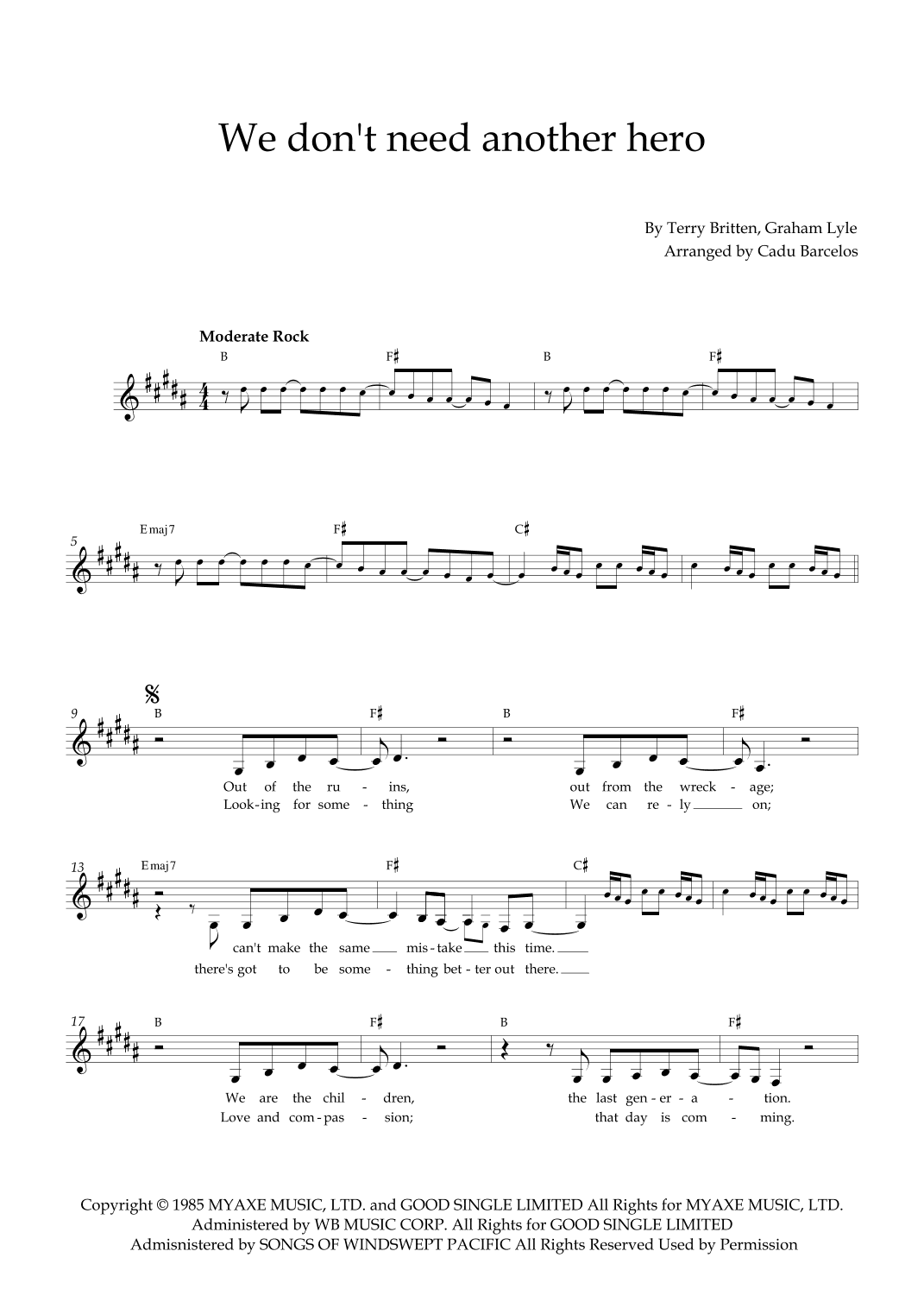 We Don't Need Another Hero (arr. Cadu Barcelos)