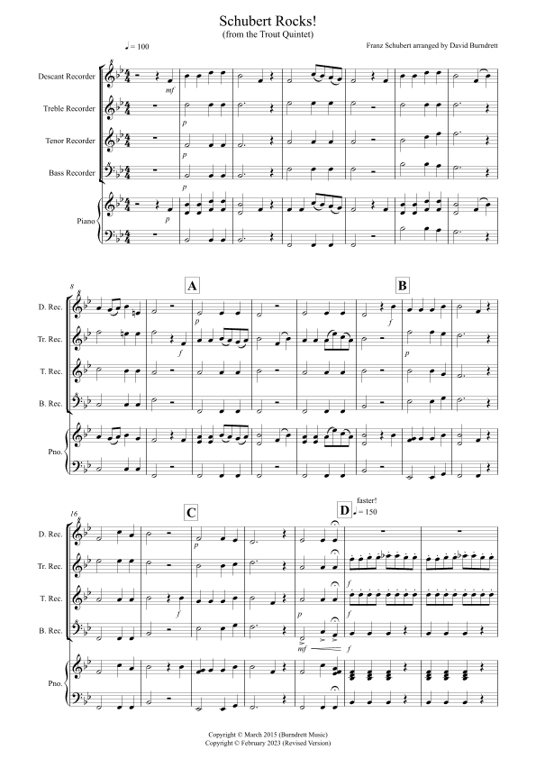 Schubert Rocks! for Recorder Quartet (arr. David Burndrett)