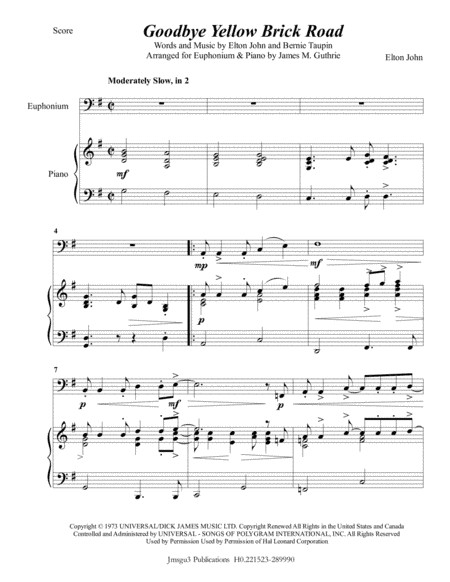 Goodbye Yellow Brick Road (arr. James M. Guthrie, ASCAP)