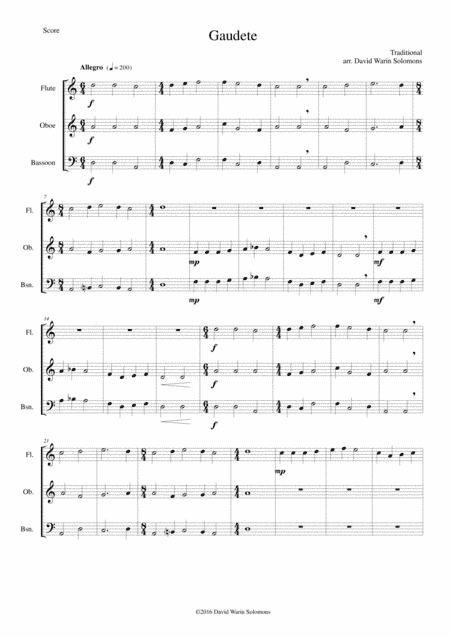 Gaudete for wind trio (arr. David Warin Solomons)