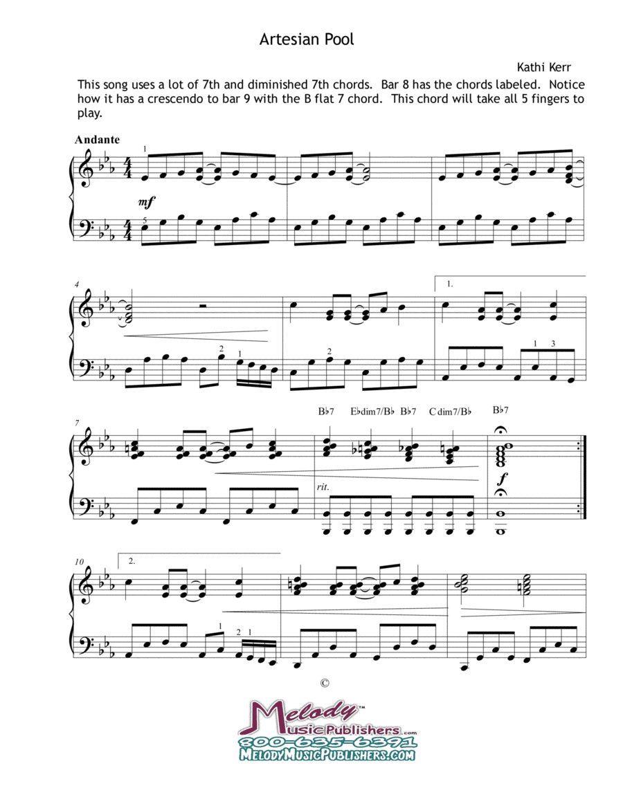 Piano solo late intermediate - "Artesian Pool"
