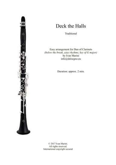 Deck the Halls - Easy Duet for Clarinets (arr. Ivan Marini)