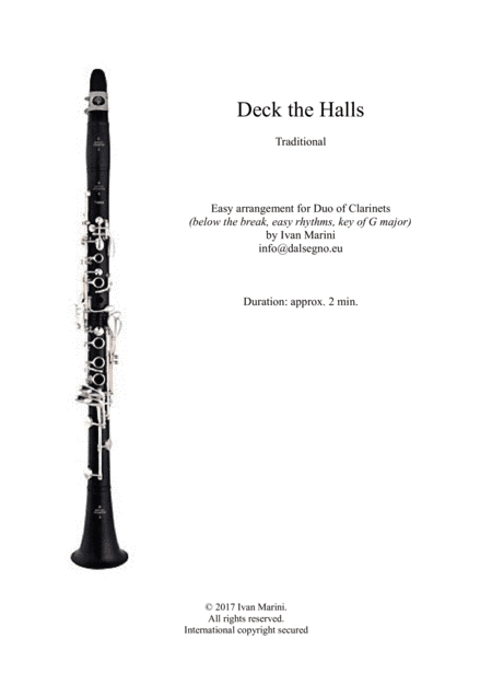 Deck the Halls - Easy Duet for Clarinets (arr. Ivan Marini)