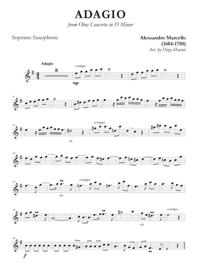 Marcello's Adagio for Saxophone Quartet (arr. Diego Marani)