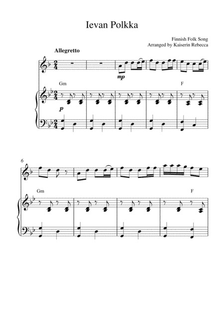 Ievan Polkka (English horn solo and piano accompaniment with chords) (arr. Kaiserin Rebecca)