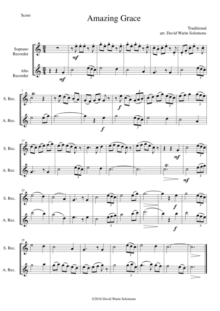 6 simple duets based on hymns, for soprano recorder and alto recorder (arr. David Warin Solomons)
