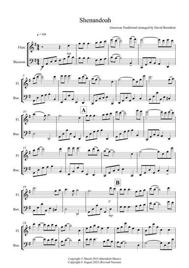 Shenandoah for flute and Bassoon Duet (arr. David Burndrett)