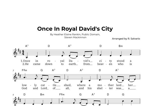 Once In Royal David's City (Key of D Major) (arr. R. Salvario)