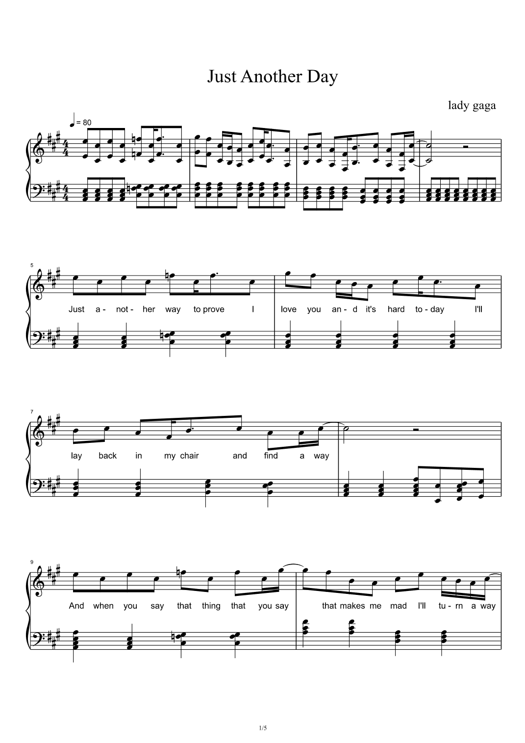 Just Another Day (arr. Lady Gaga)