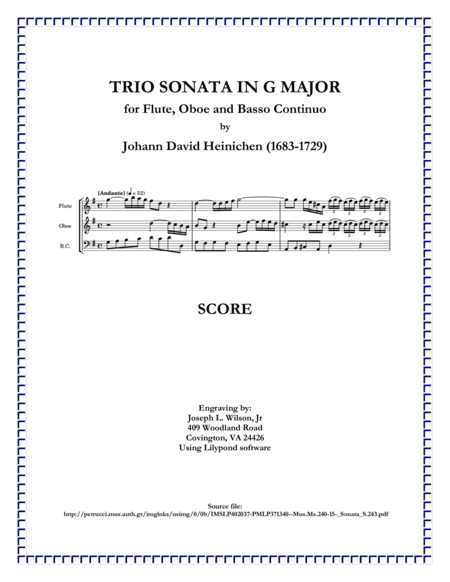 Heinichen Trio Sonata in G Major, S. 243 (arr. Joseph L. Wilson, Jr.)
