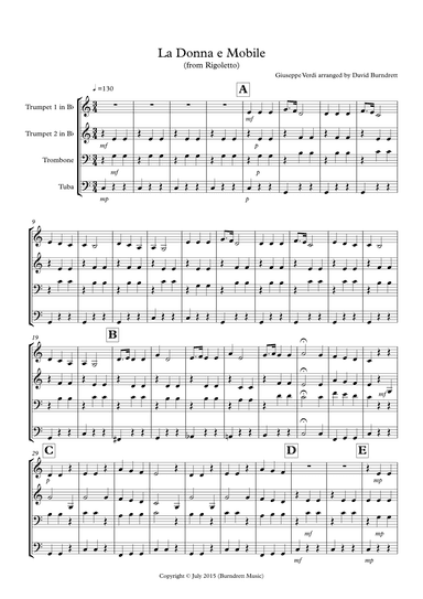 La donna e Mobile (from Rigoletto) for Brass Quartet (arr. David Burndrett)