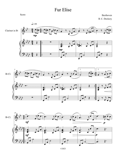 Fur Elise (Clarinet Solo with Piano Accompaniment) (arr. B. C. Dockery)