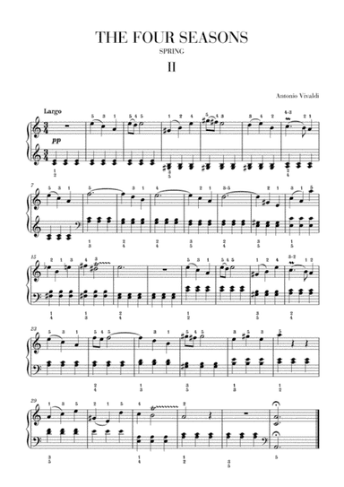 VIVALDI: The Four Seasons - Spring - 2nd mov. - Intermediate Piano (arr. Cadenza Editions)