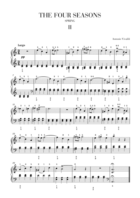VIVALDI: The Four Seasons - Spring - 2nd mov. - Intermediate Piano (arr. Cadenza Editions)