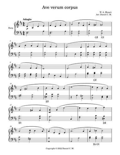 Ave verum corpus for harp (easy) (arr. Daniel C. M.)
