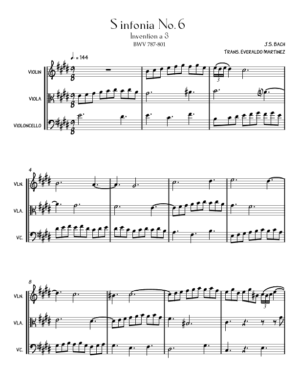 Invention a 3 voices Sinfonia No. 6 BWV 787 (arr. Everaldo Martinez)