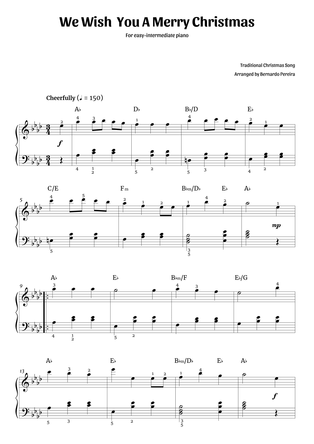 We Wish You A Merry Christmas (easy-intermediate piano – Ab major) (arr. Bernardo Pereira)