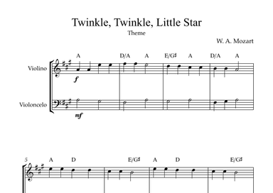 Twinkle, Twinkle, Little Star | For Violin & Cello (With Chords) (arr. Karen Gueiros)