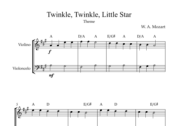 Twinkle, Twinkle, Little Star | For Violin & Cello (With Chords) (arr. Karen Gueiros)
