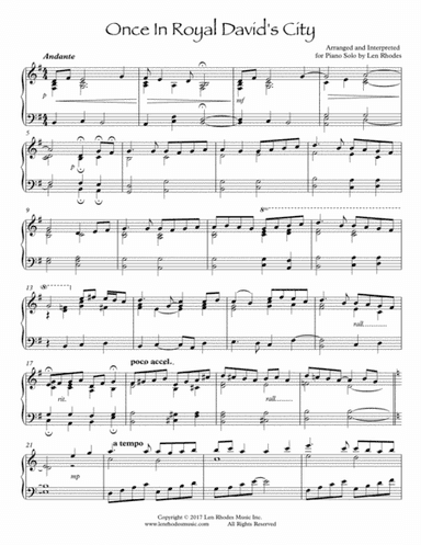 Once In Royal David's City - a reflective Piano Solo (arr. Len Rhodes)